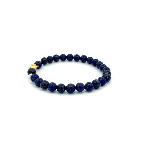 18K Gold Dragon Pixiu Piyao Lucky Bracelet Beads Gemstone Lapis Lazuli 6mm - Picture 3 of 5